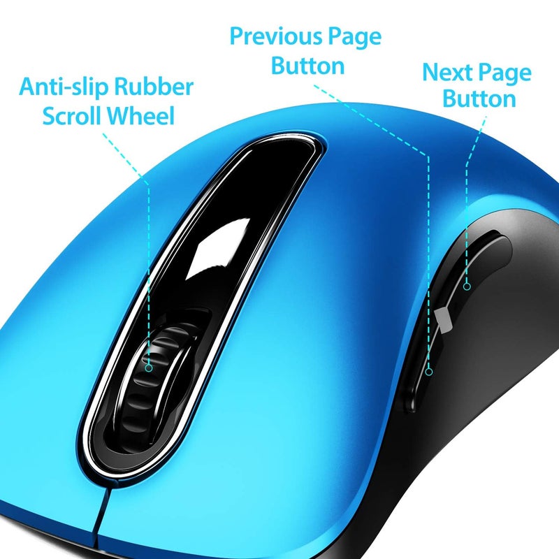 memzuoix 2.4G Portable Wireless Mouse, 1400 DPI Mobile Optical Cordless Mice with USB Receiver for Computer, Laptop, PC, Desktop, MacBook, 5 Buttons, Blue - Image 4